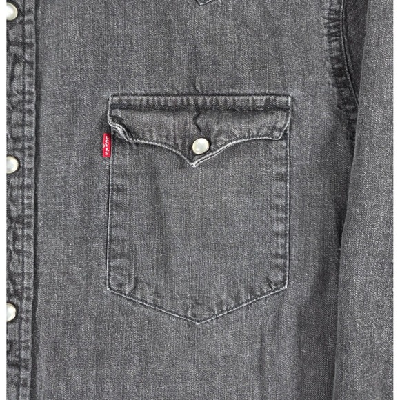 Levi's Mens Denim Western Shirt Long Sleeve Black Gray Pearl Snap Button Large - Picture 3 of 7